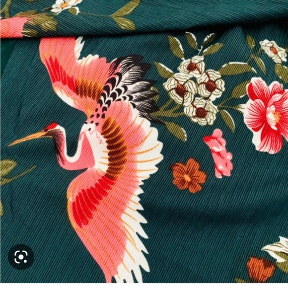 Isla Maude green and coral bird faux wrap dress, size small - Picture 5 of 6